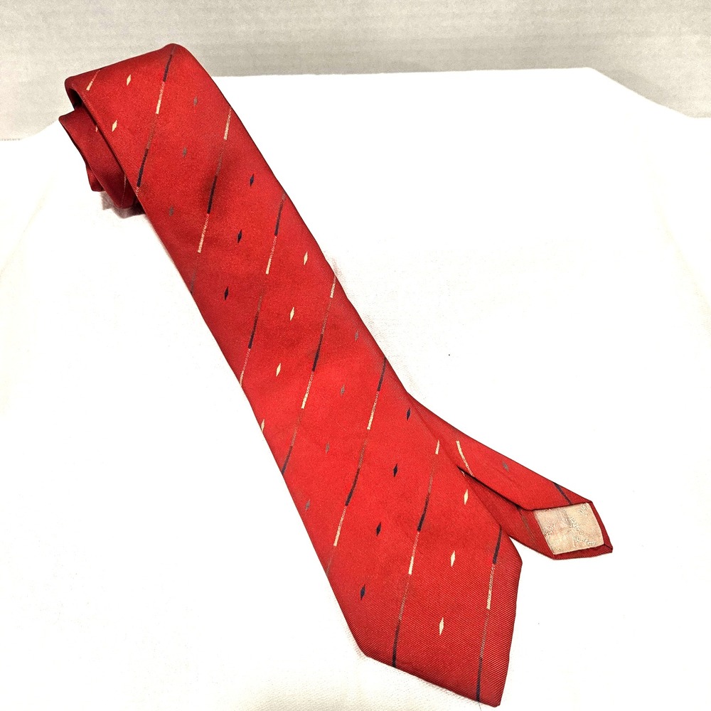 Oleg Cassini Men's Red Tie w/Multi-Color Stripes Made in USA